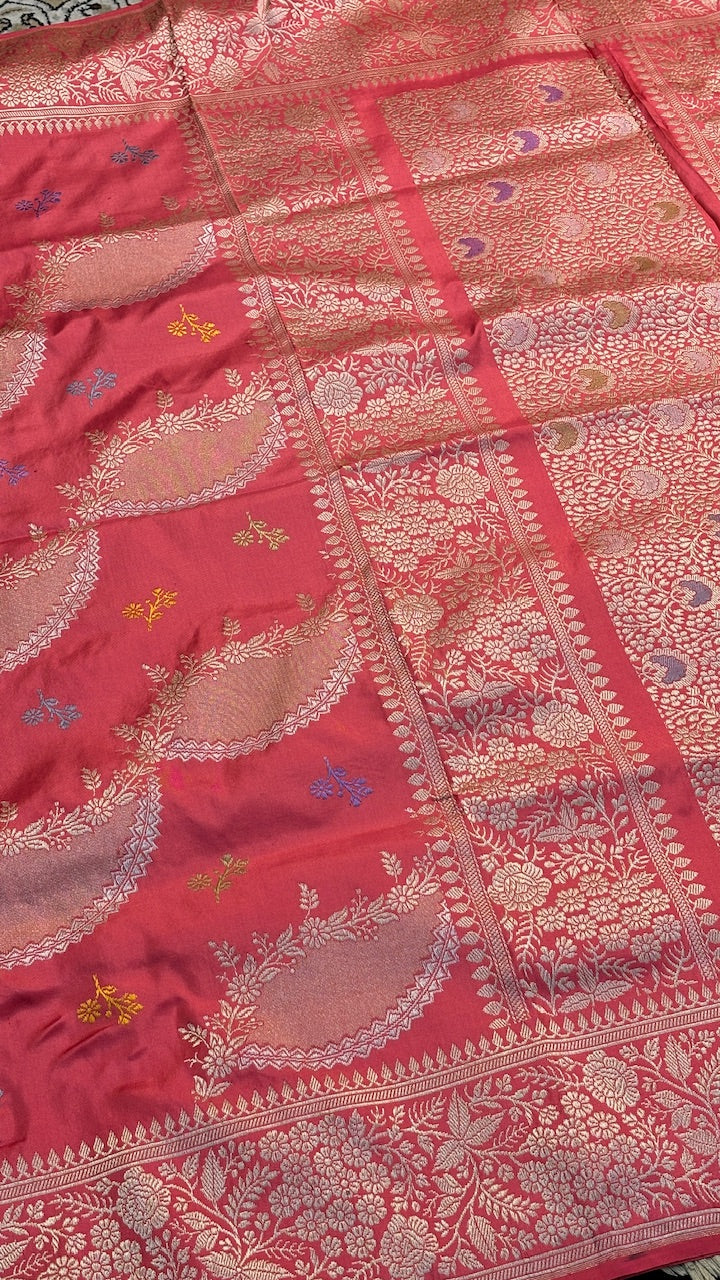 Rose Pink Pure Banarasi Ektara  Silk Handwoven Saree
