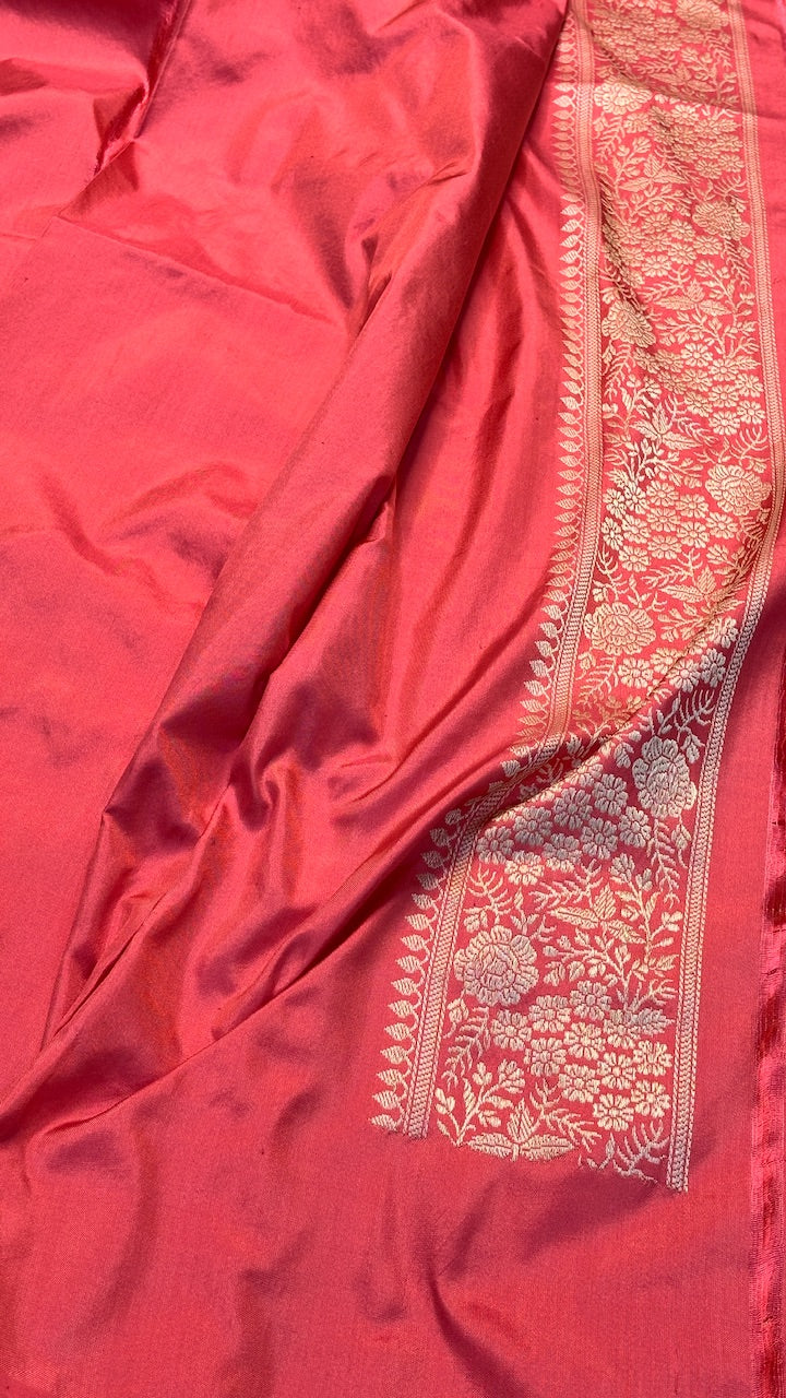 Rose Pink Pure Banarasi Ektara  Silk Handwoven Saree