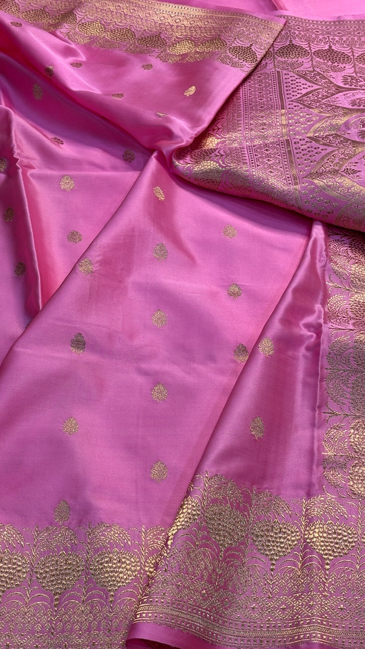 Pink Mashru Satin Silk Banarasi Handwoven Saree