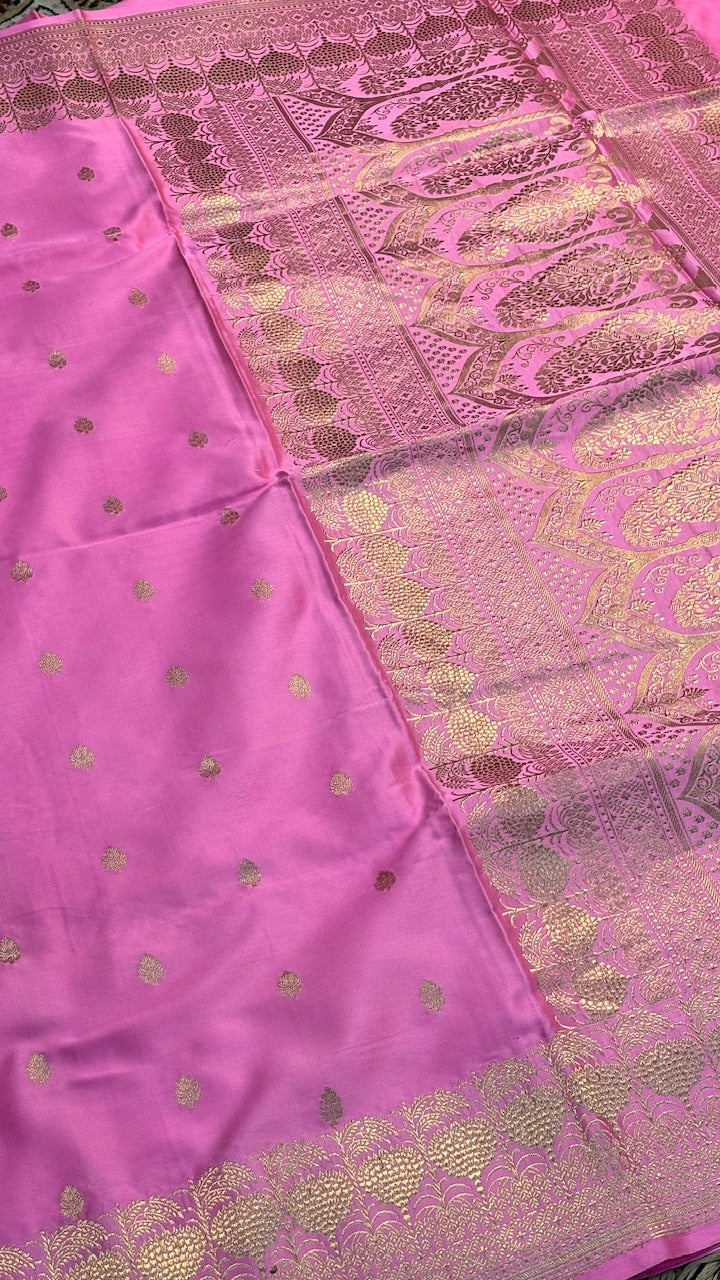 Pink Mashru Satin Silk Banarasi Handwoven Saree