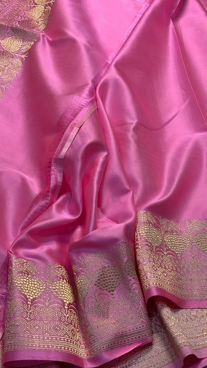Pink Mashru Satin Silk Banarasi Handwoven Saree