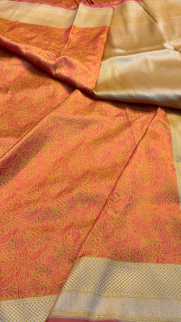 Orange Pure Banarasi Tanchoi Katan Silk Handwoven Saree