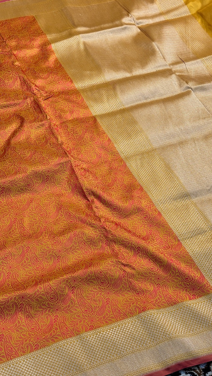 Orange Pure Banarasi Tanchoi Katan Silk Handwoven Saree