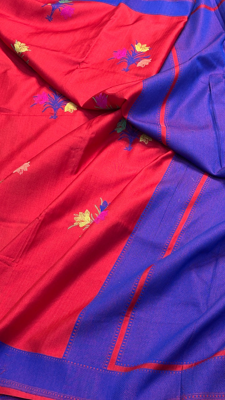 Red Pure Banarasi Ektara  Silk Handwoven Saree