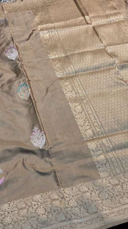 Mocha Taupe Pure Banarasi Katan Silk Handwoven Saree