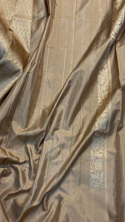 Mocha Taupe Pure Banarasi Katan Silk Handwoven Saree