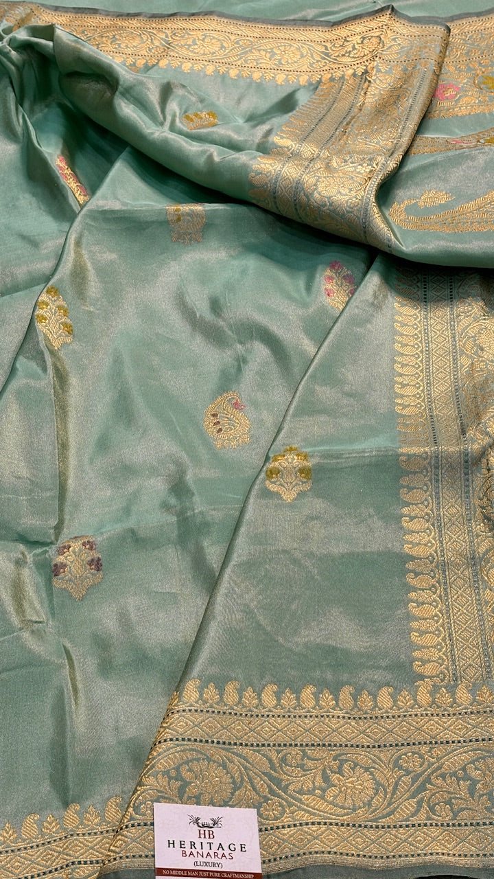 Sea Green Tissue Banarasi Silk Handwoven Saree