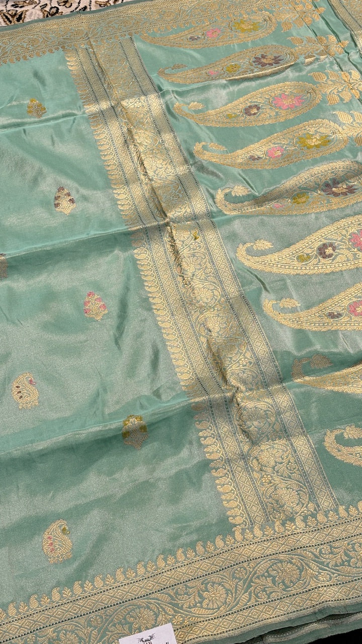 Sea Green Tissue Banarasi Silk Handwoven Saree