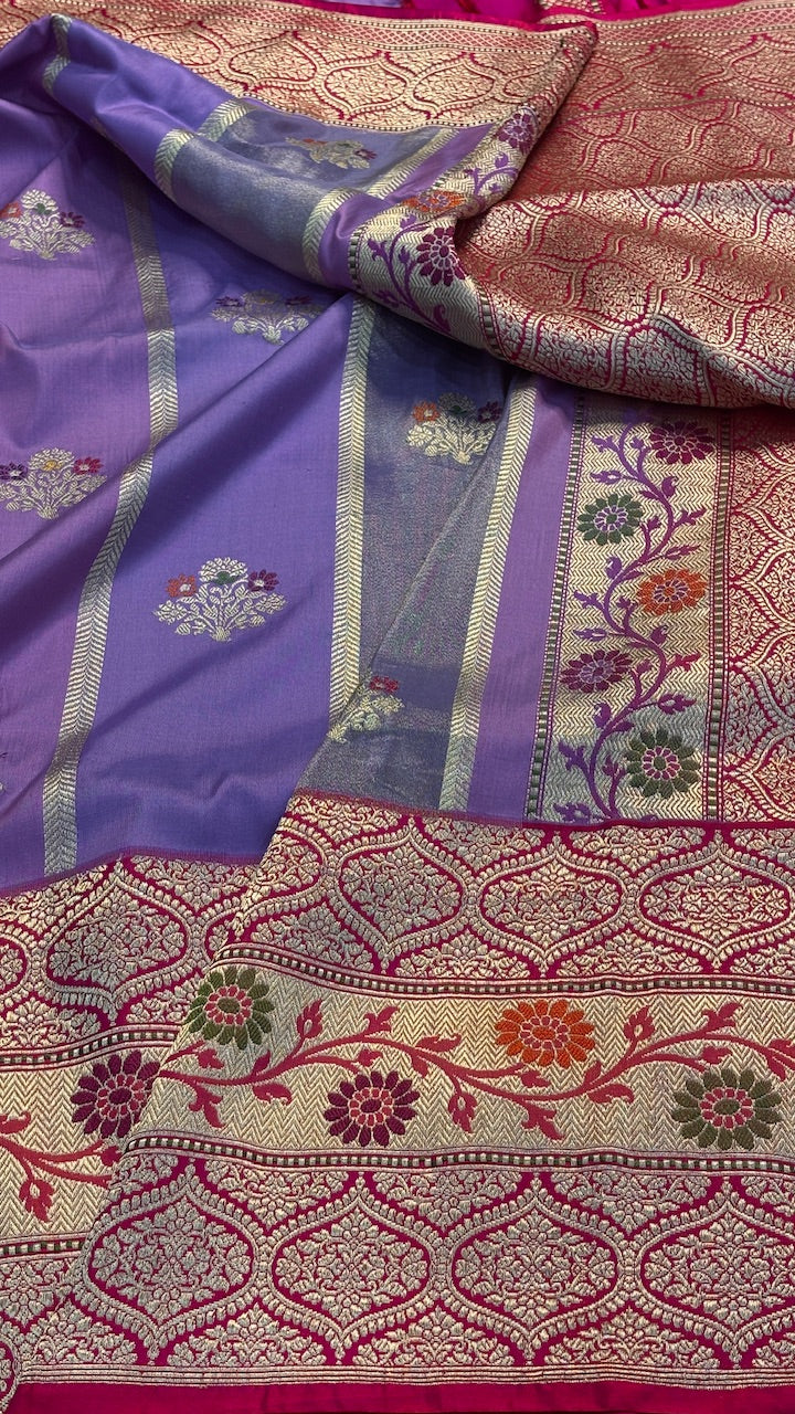 Lavender Pure Banarasi Katan Silk Handwoven Saree