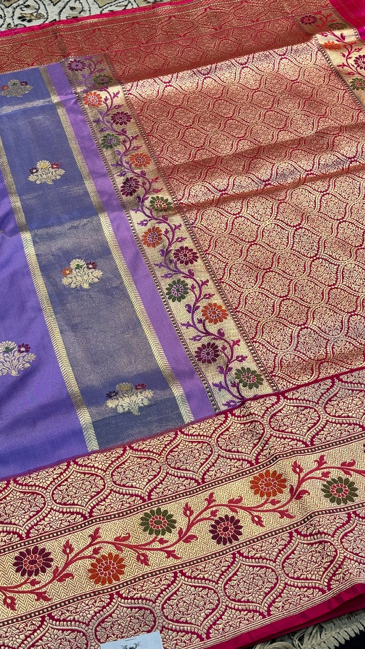 Lavender Pure Banarasi Katan Silk Handwoven Saree