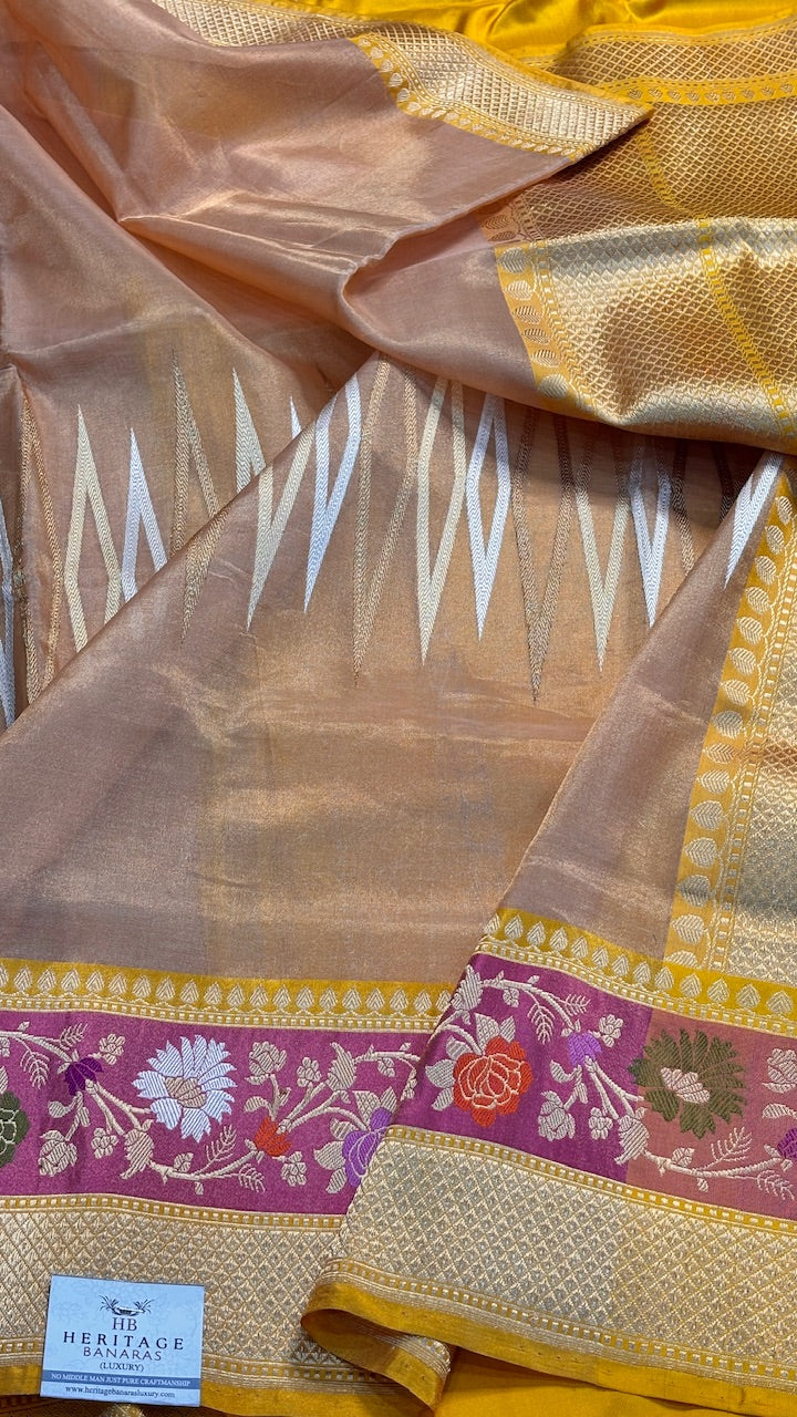Champagne Gold Tissue Banarasi Silk Handwoven Saree