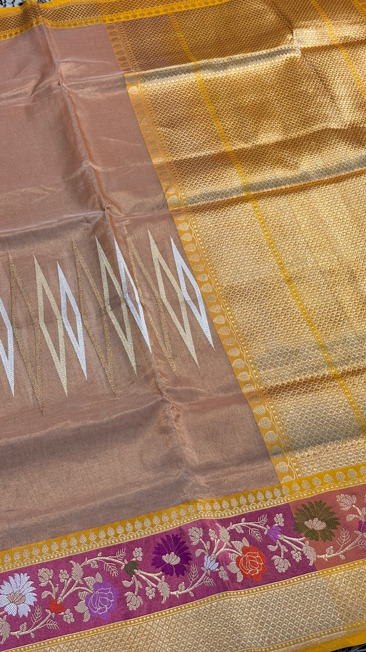 Champagne Gold Tissue Banarasi Silk Handwoven Saree