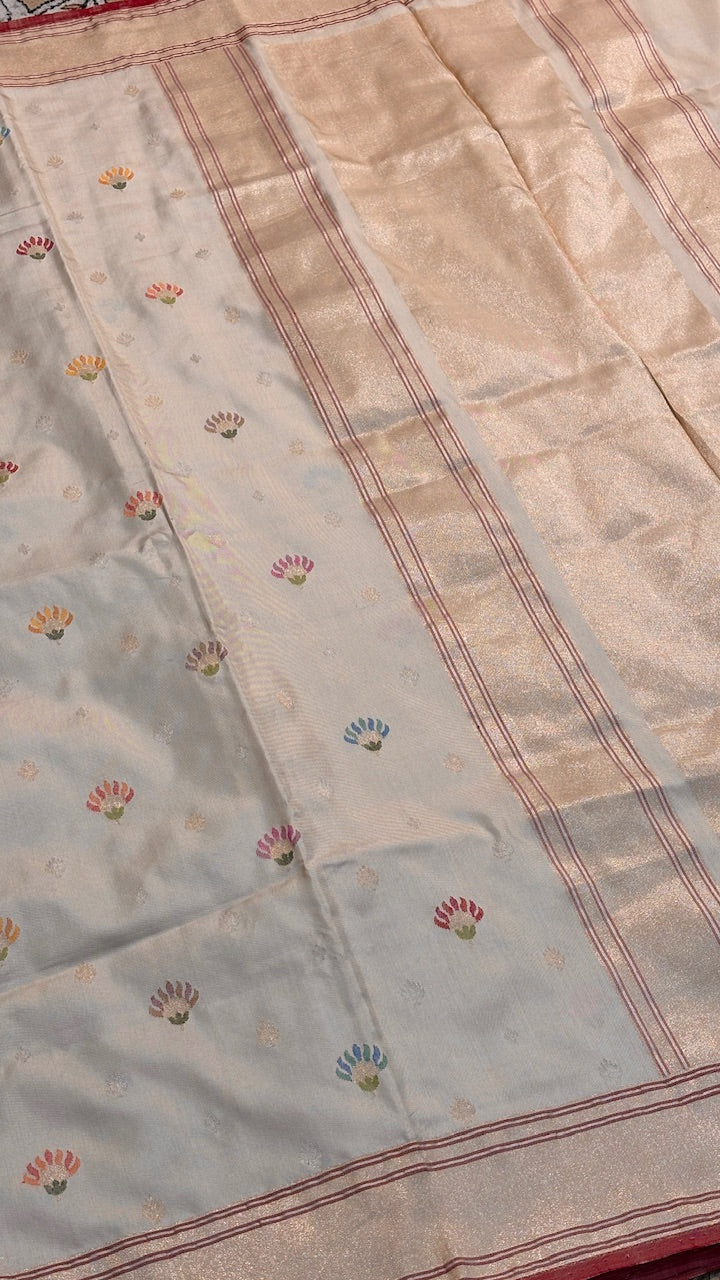 Ivory Pure Banarasi Ektara  Silk Handwoven Saree