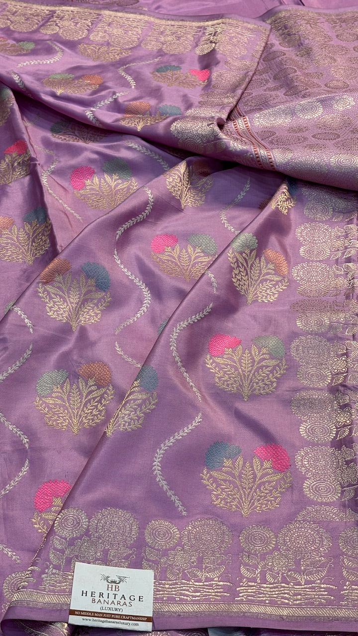 Lavender Pure Banarasi Katan Silk Handwoven Saree