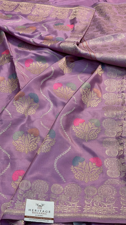Lavender Pure Banarasi Katan Silk Handwoven Saree
