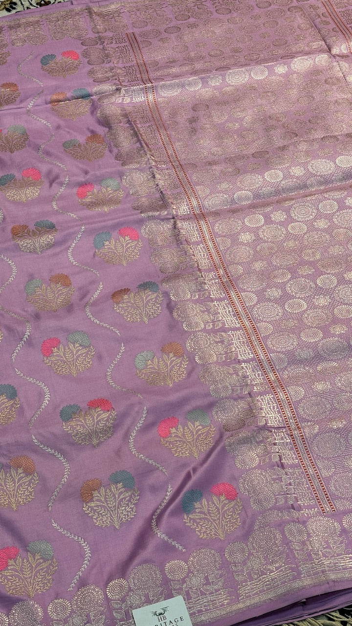 Lavender Pure Banarasi Katan Silk Handwoven Saree