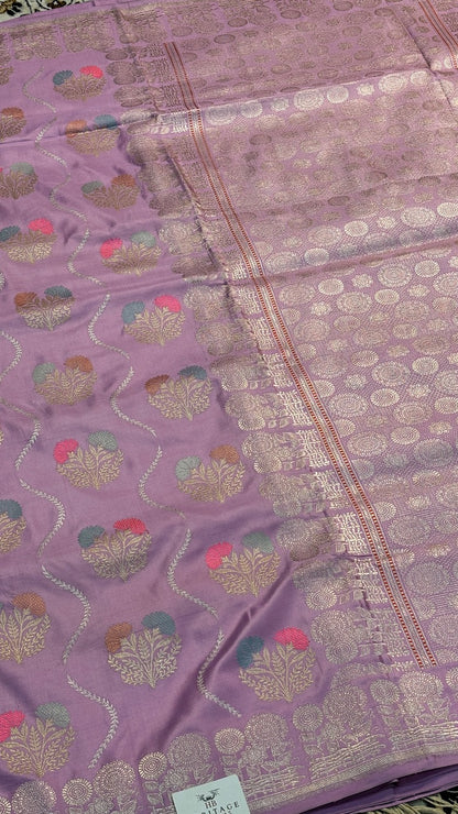 Lavender Pure Banarasi Katan Silk Handwoven Saree