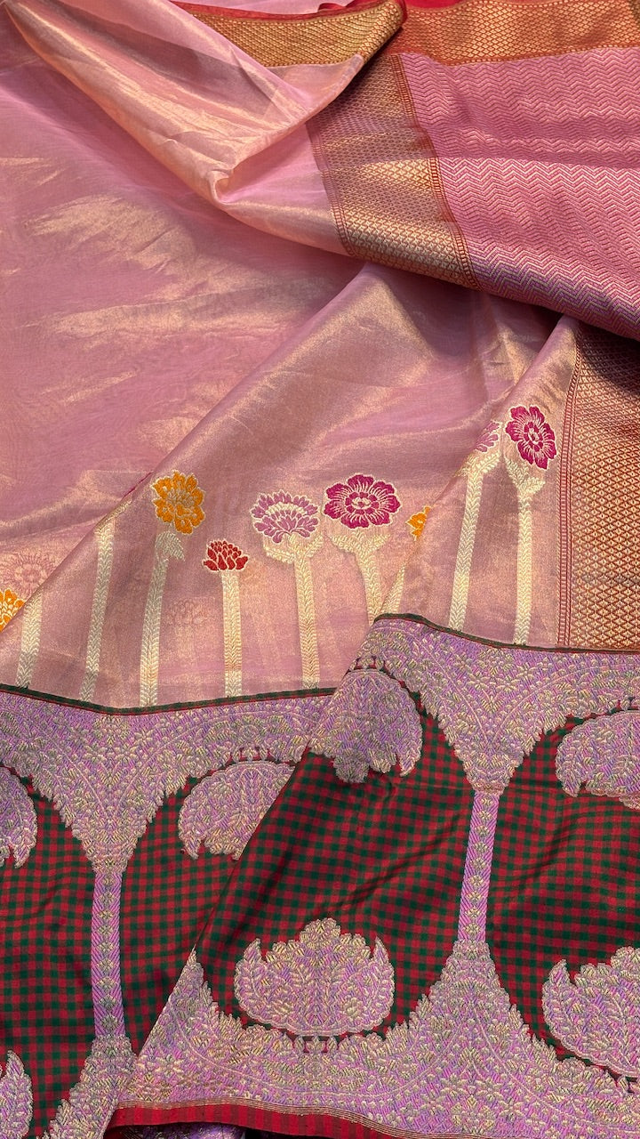 Blush Pink Tissue Banarasi Silk Handwoven Saree
