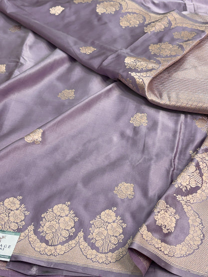 Mauve Handwoven Pure Banarasi Mashru Satin Silk Saree
