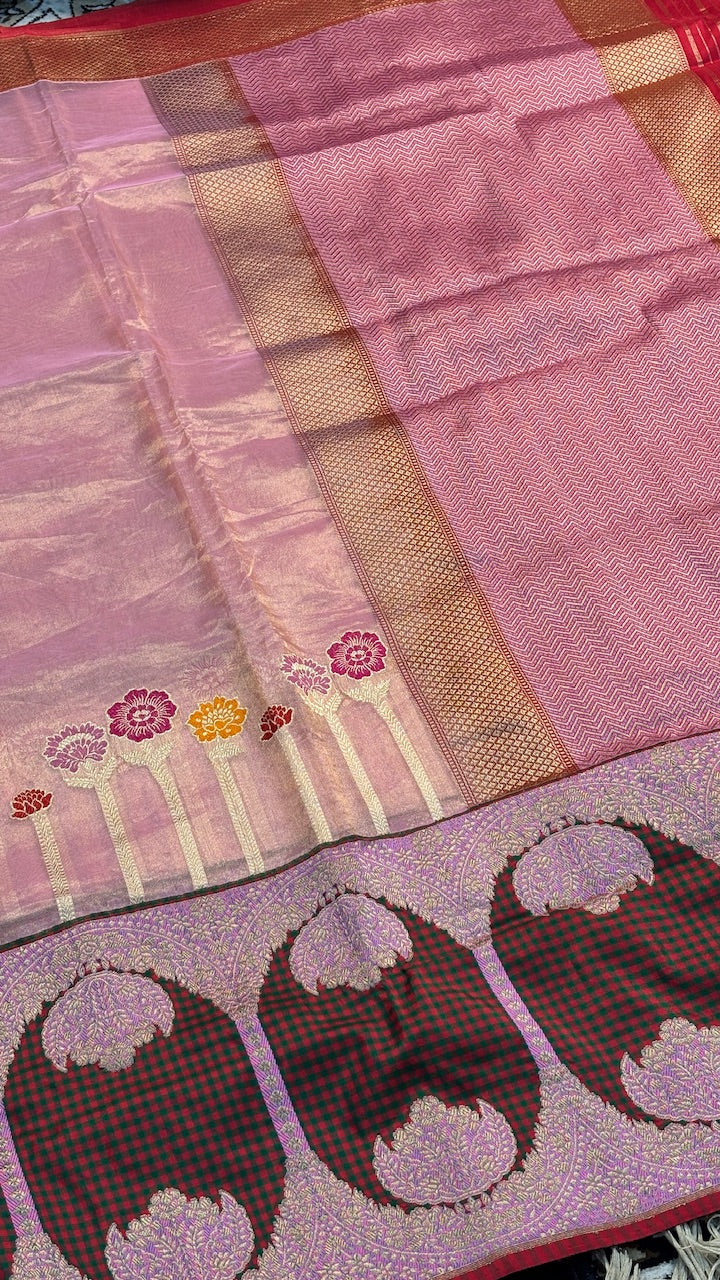 Blush Pink Tissue Banarasi Silk Handwoven Saree