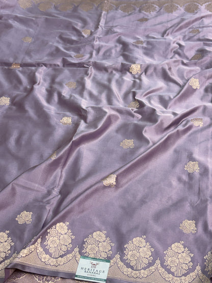 Mauve Handwoven Pure Banarasi Mashru Satin Silk Saree