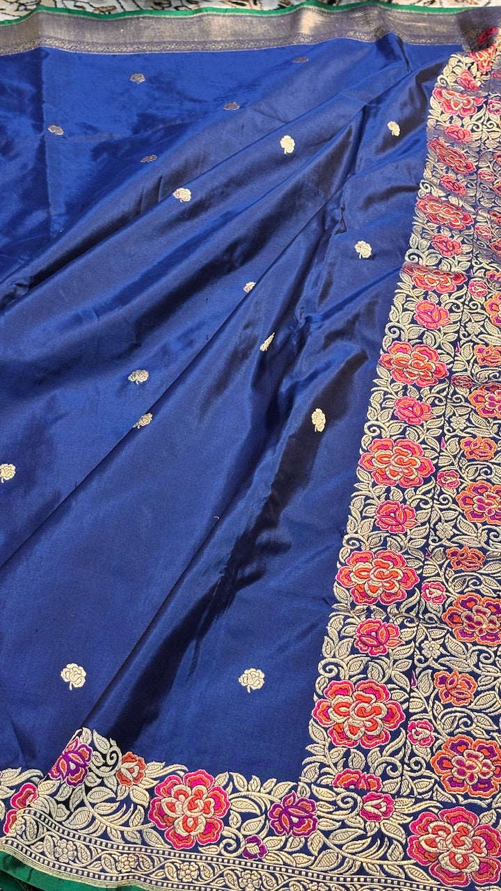 Royal Blue Pure Banarasi Katan Silk Handwoven Saree