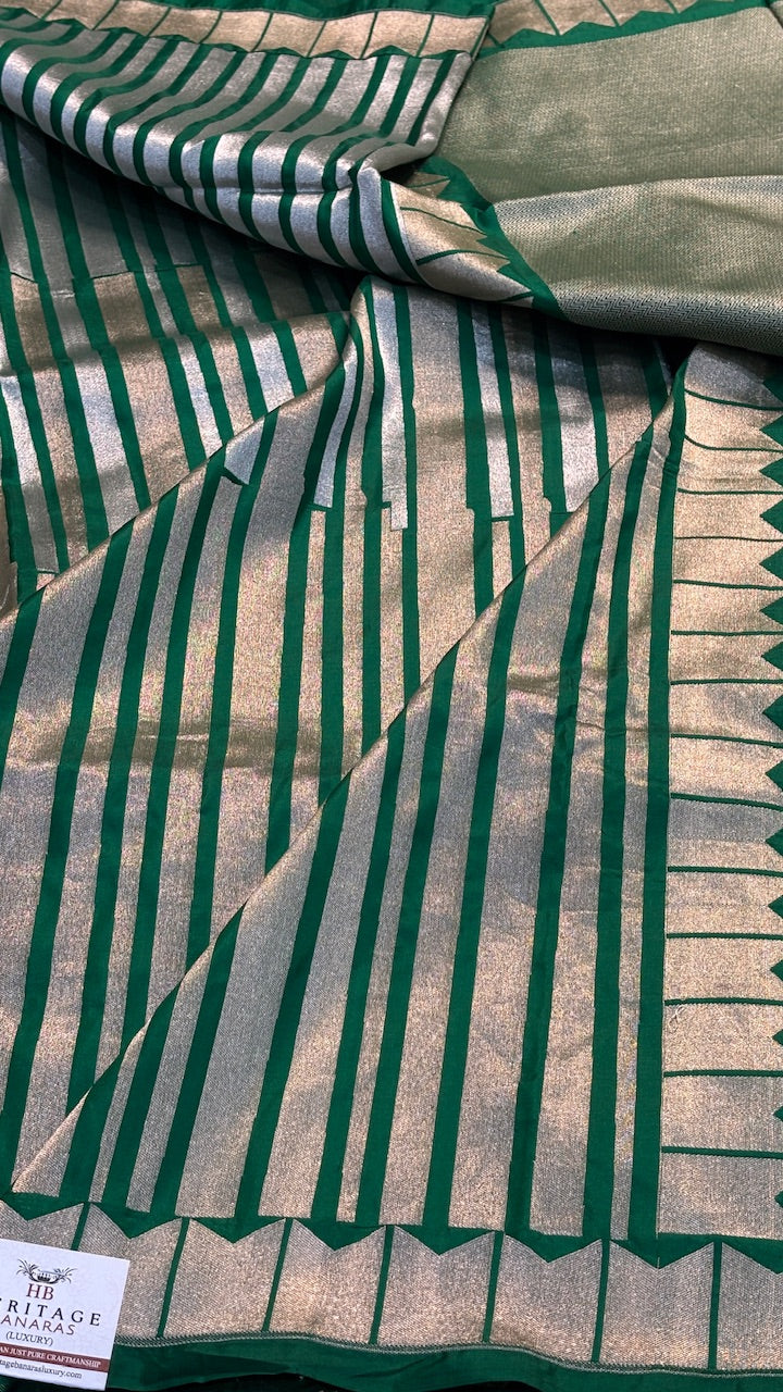 Bottle Green Pure Banarasi Katan Silk Handwoven Saree