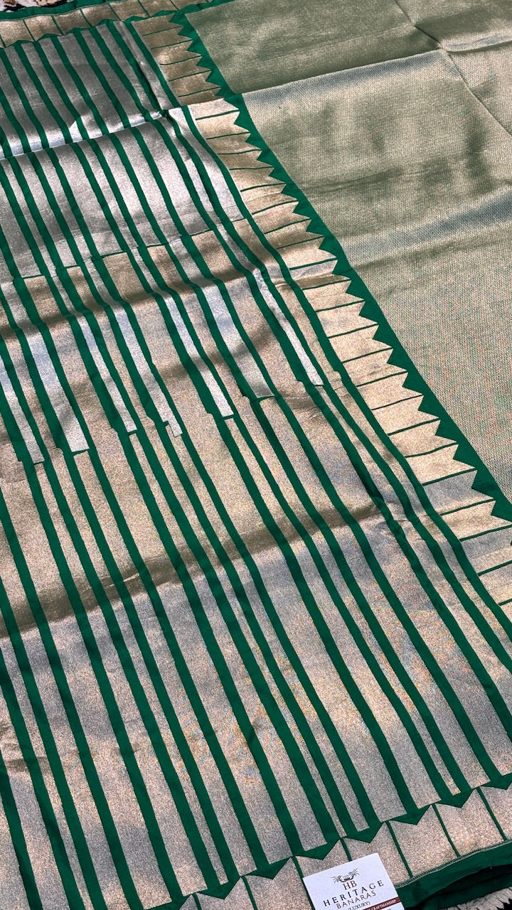 Bottle Green Pure Banarasi Katan Silk Handwoven Saree