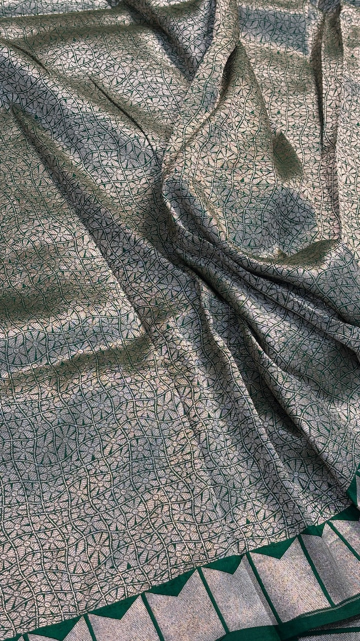 Bottle Green Pure Banarasi Katan Silk Handwoven Saree