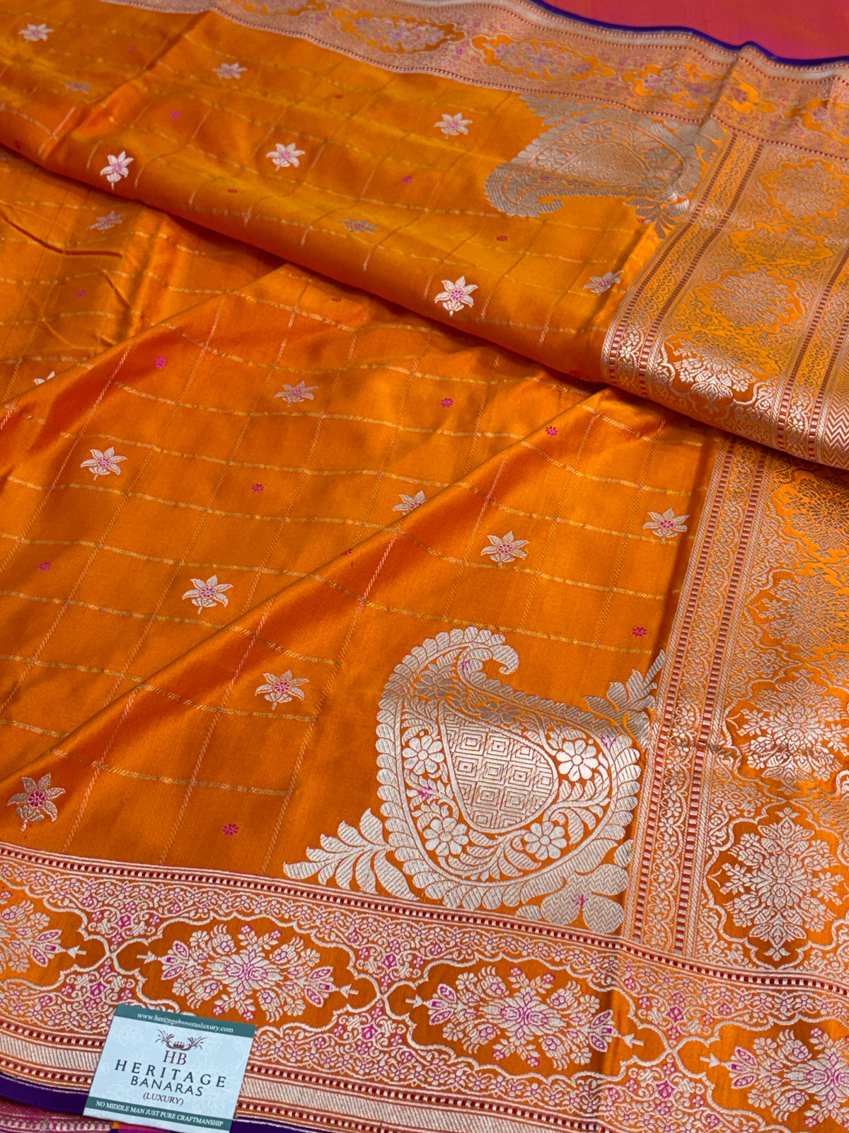 Orange Handwoven Pure Banarasi Satin Silk Saree