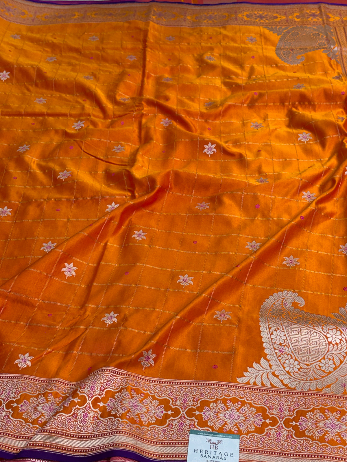 Orange Handwoven Pure Banarasi Satin Silk Saree