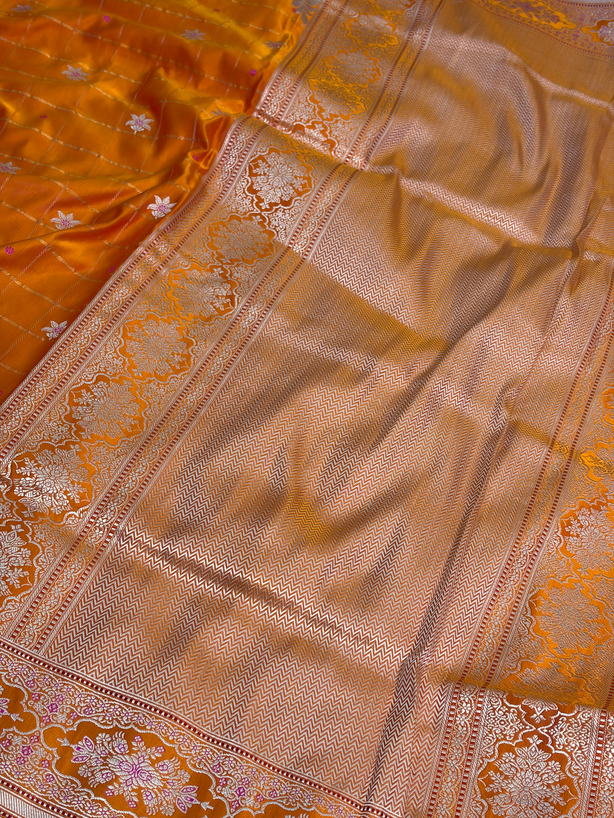Orange Handwoven Pure Banarasi Satin Silk Saree
