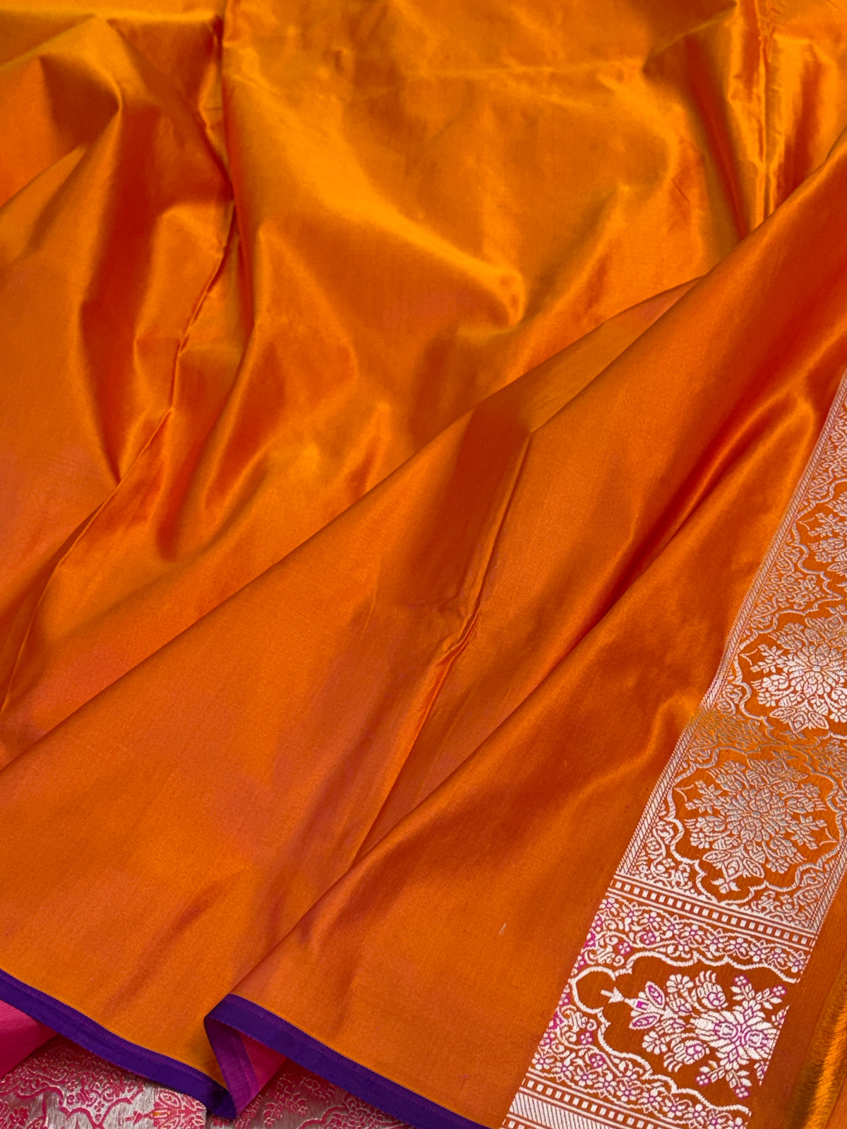 Orange Handwoven Pure Banarasi Satin Silk Saree