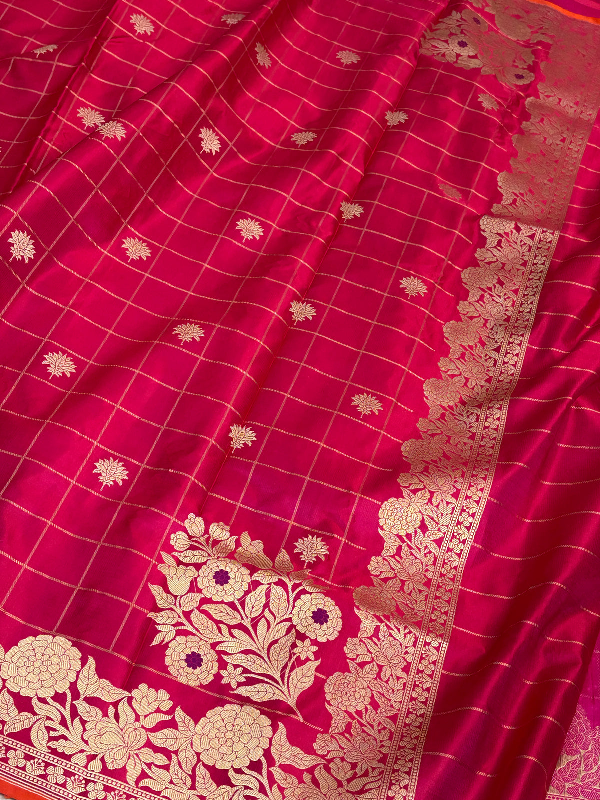 Rani Pink Handwoven Pure Banarasi Satin Silk Saree