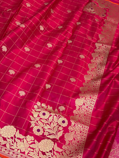 Rani Pink Handwoven Pure Banarasi Satin Silk Saree