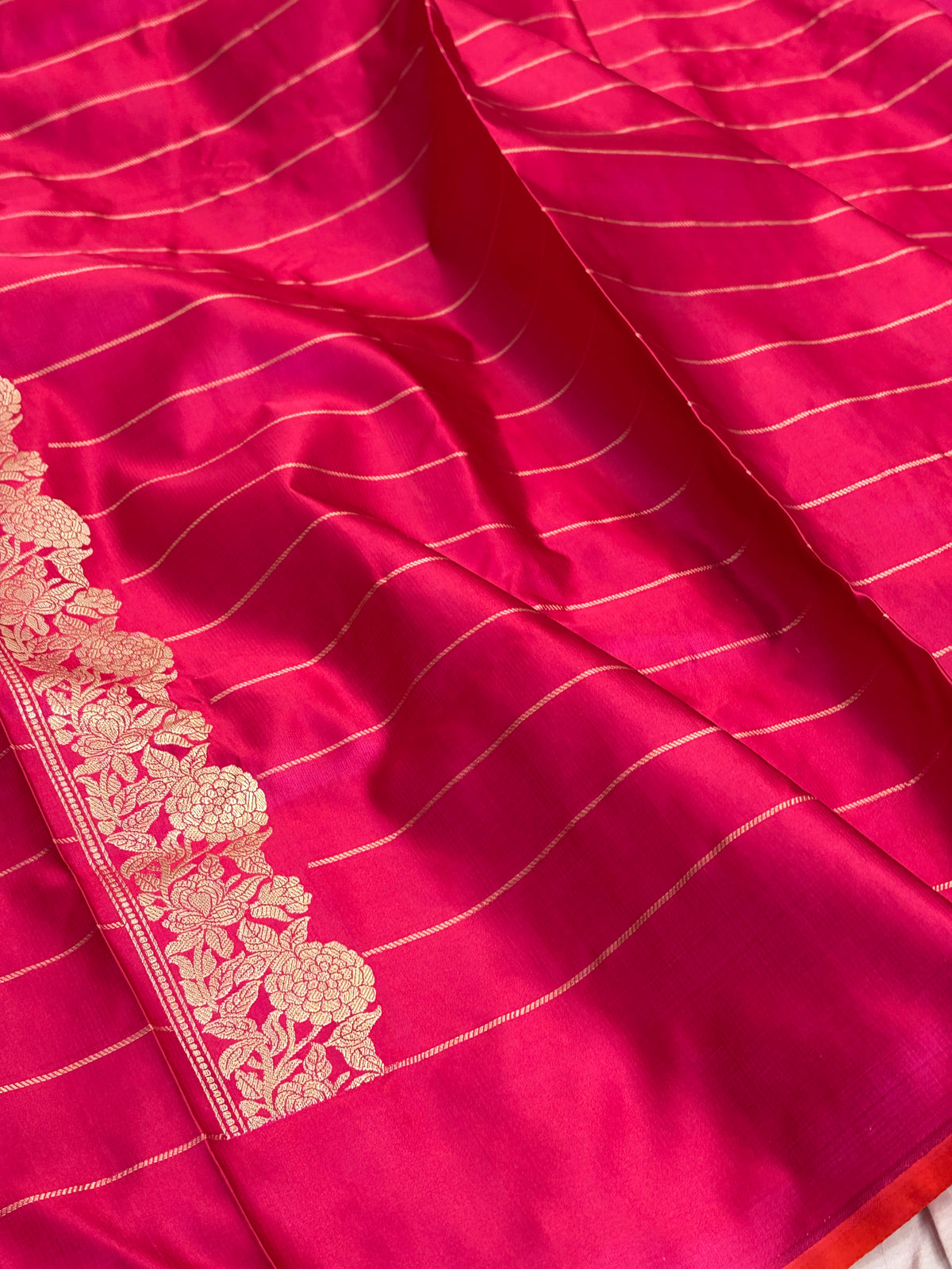 Rani Pink Handwoven Pure Banarasi Satin Silk Saree