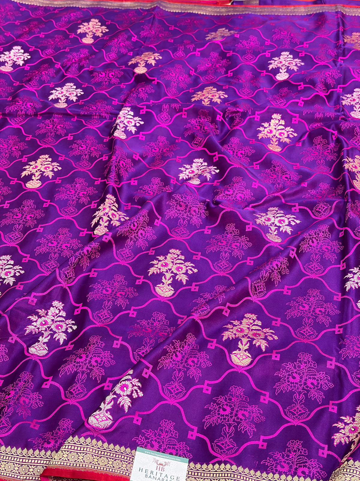 Purple Handwoven Pure Banarasi Satin Tanchoi Saree