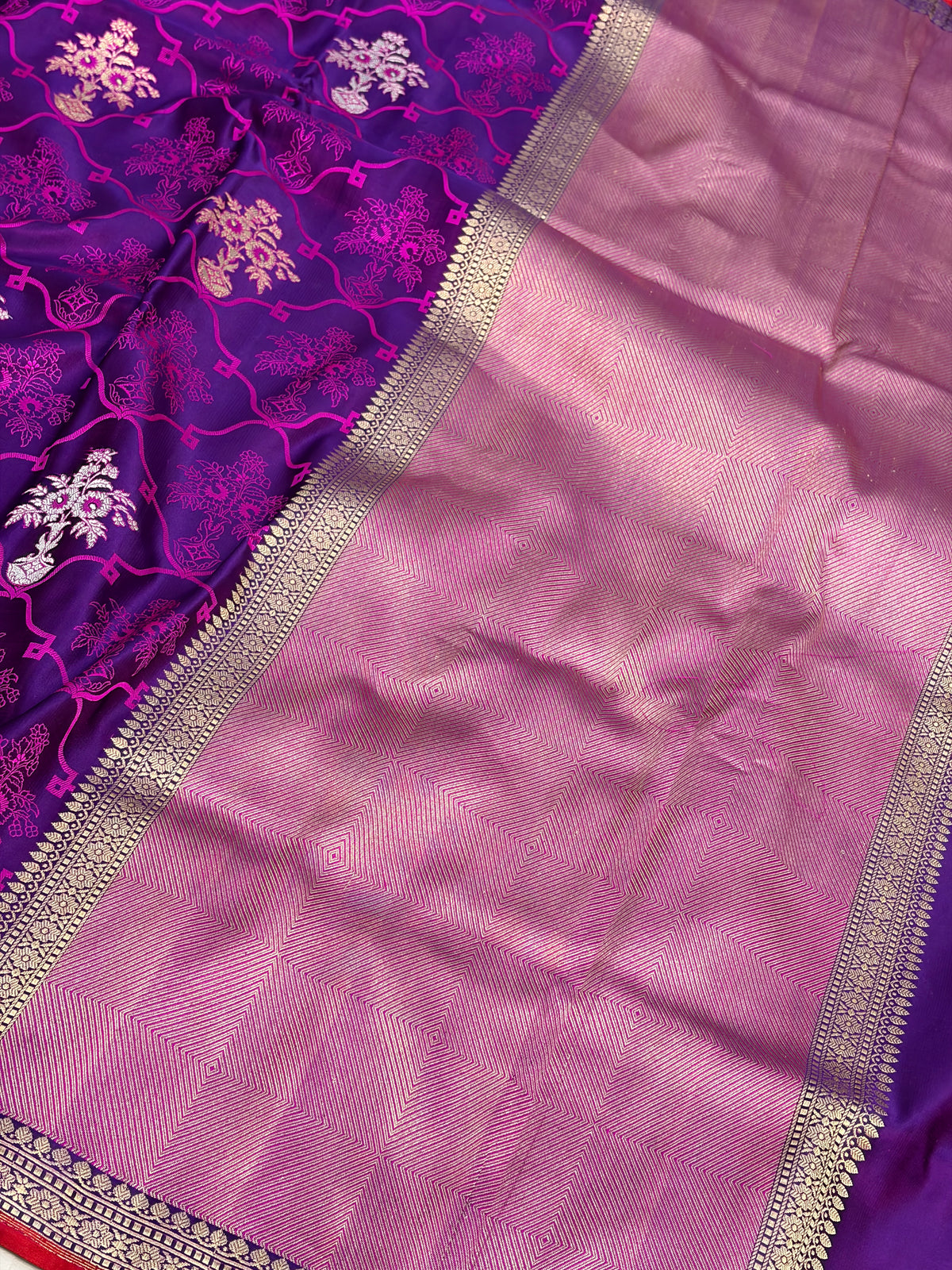 Purple Handwoven Pure Banarasi Satin Tanchoi Saree