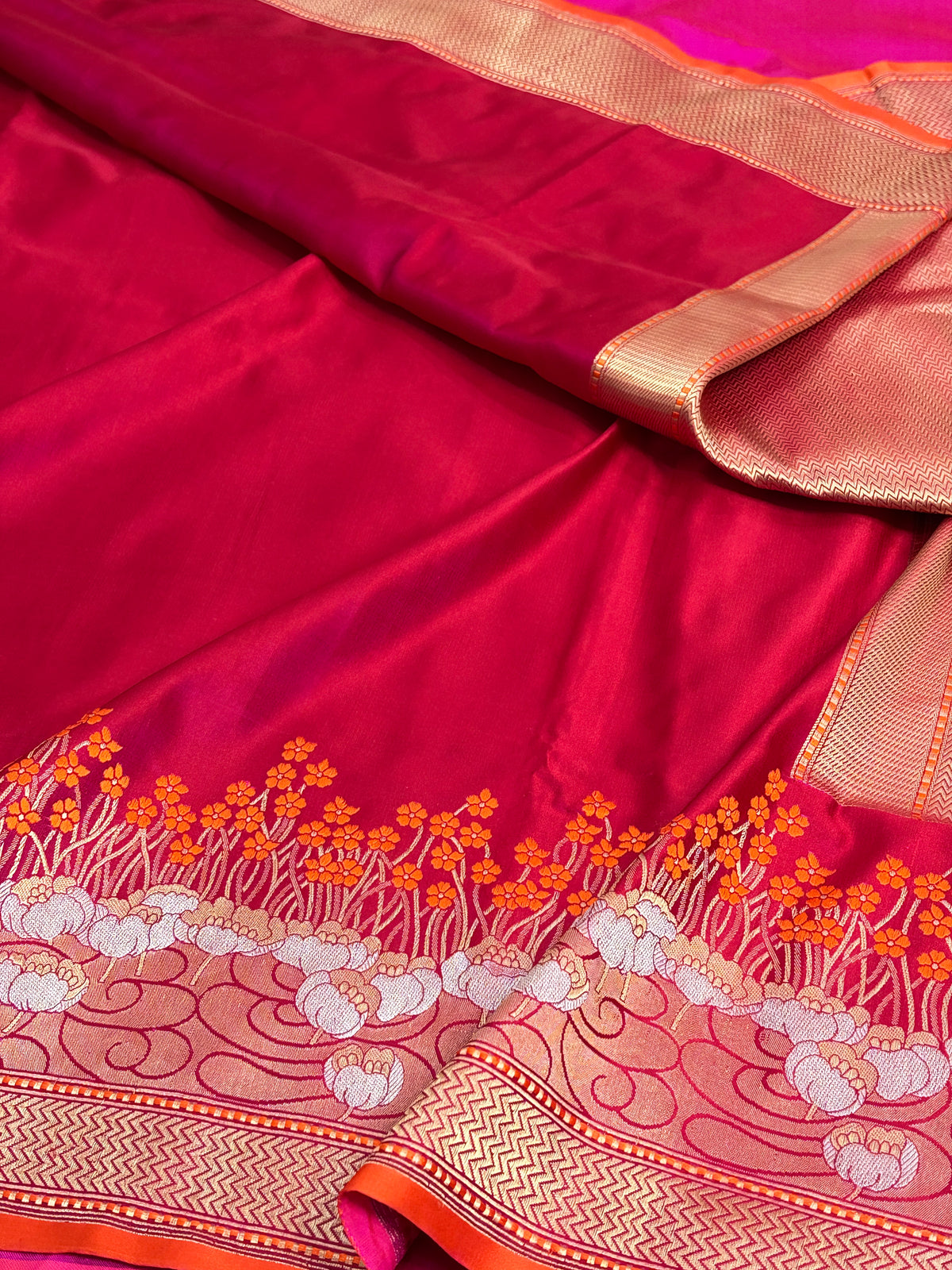 Red Handwoven Pure Banarasi Satin Silk Saree