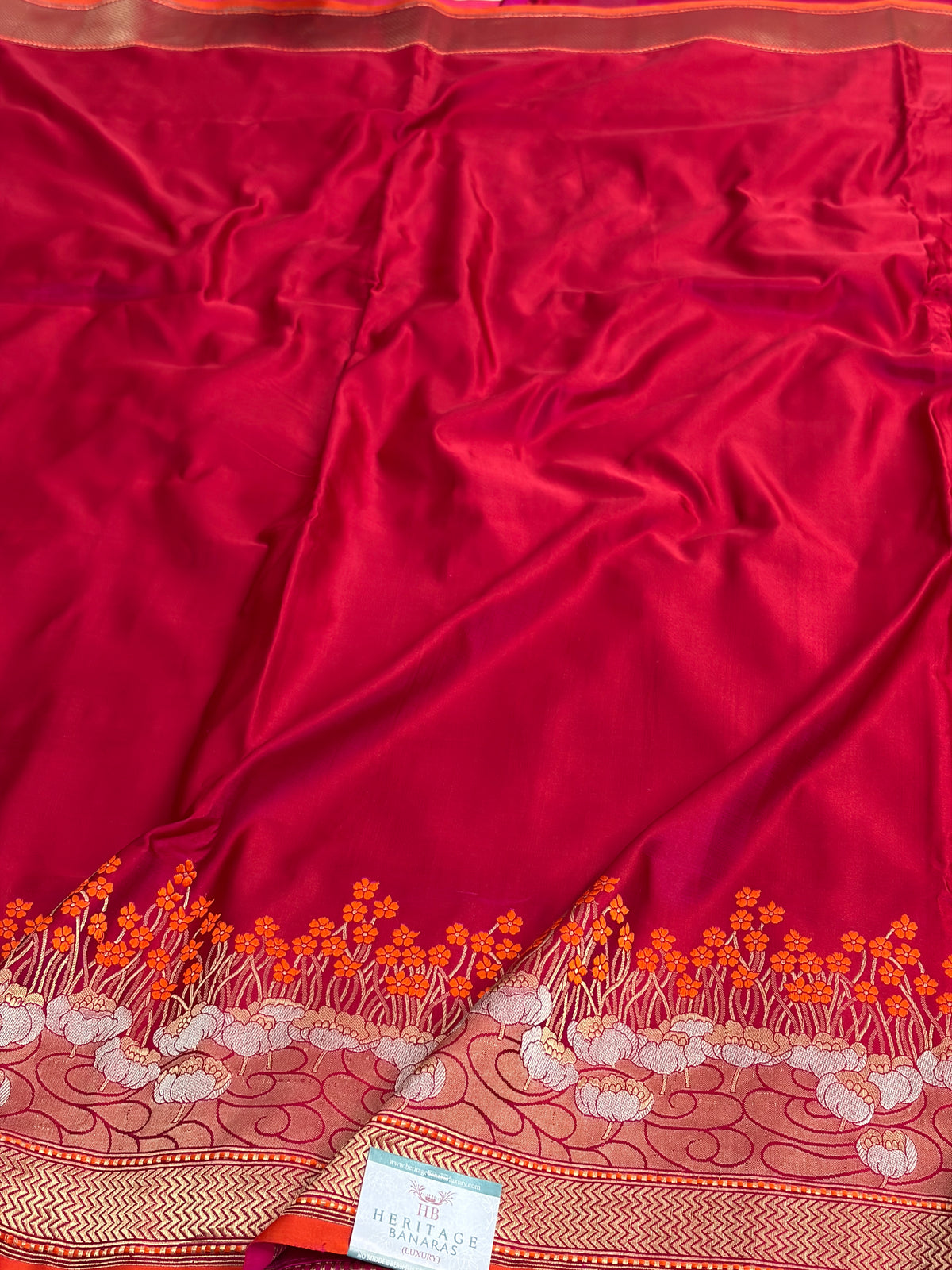 Red Handwoven Pure Banarasi Satin Silk Saree
