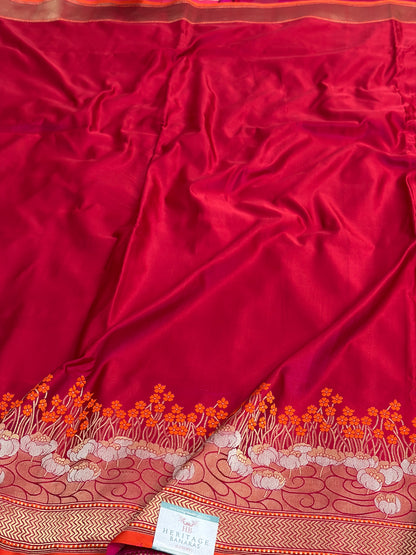 Red Handwoven Pure Banarasi Satin Silk Saree