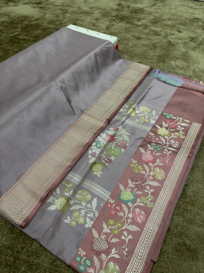 Banarasi Katan Silk Saree with Satin Kadhiyal Tilfi Border