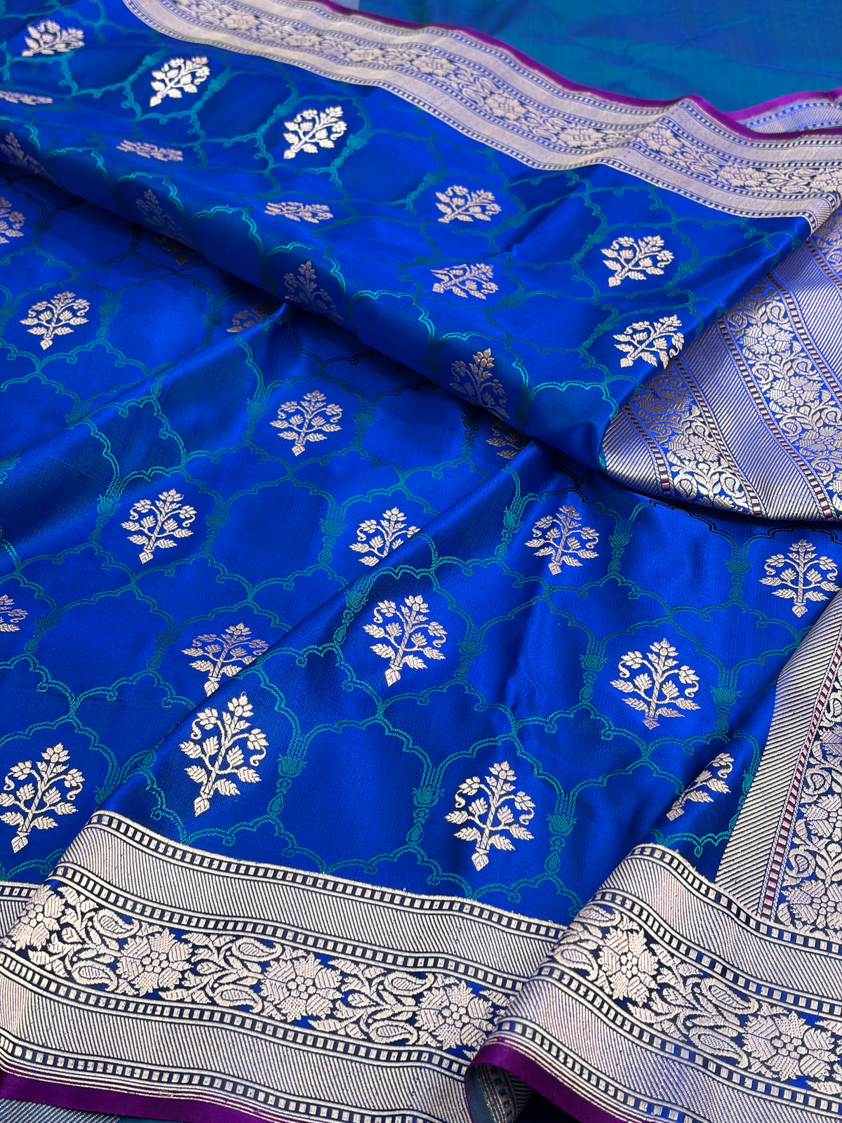 Royal Blue Handwoven Pure Banarasi Satin Silk Saree