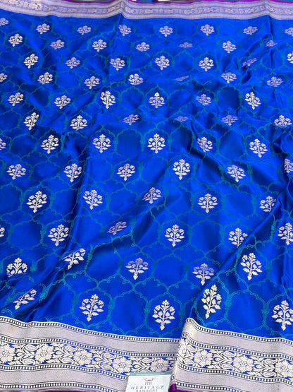 Royal Blue Handwoven Pure Banarasi Satin Silk Saree