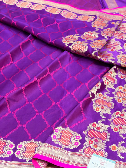 Purple Handwoven Pure Banarasi Satin Silk Saree