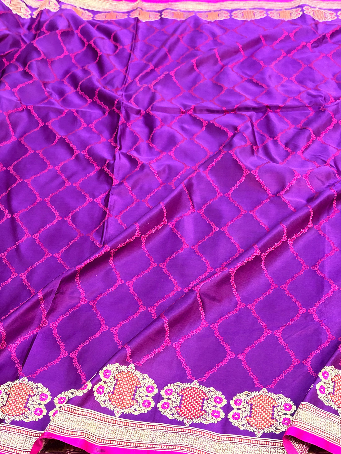 Purple Handwoven Pure Banarasi Satin Silk Saree