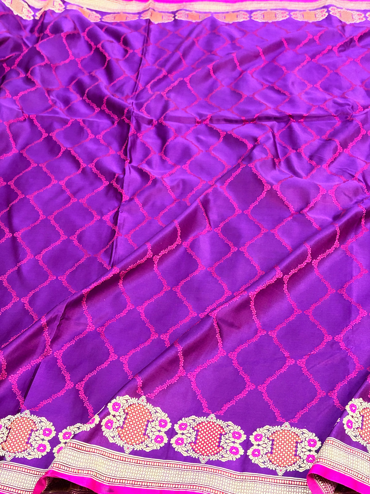 Purple Handwoven Pure Banarasi Satin Silk Saree