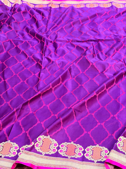 Purple Handwoven Pure Banarasi Satin Silk Saree