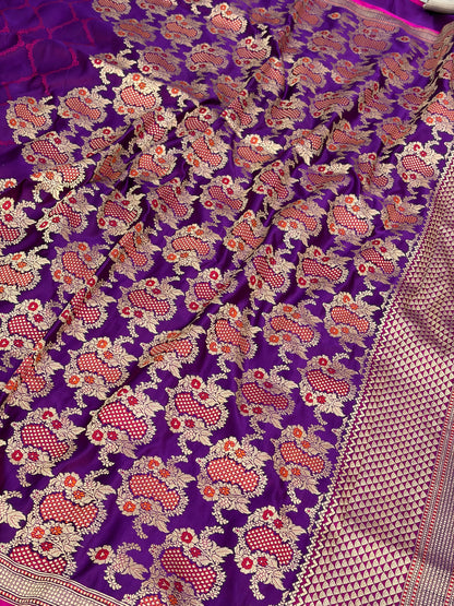 Purple Handwoven Pure Banarasi Satin Silk Saree
