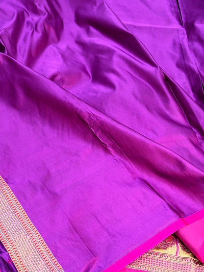 Purple Handwoven Pure Banarasi Satin Silk Saree